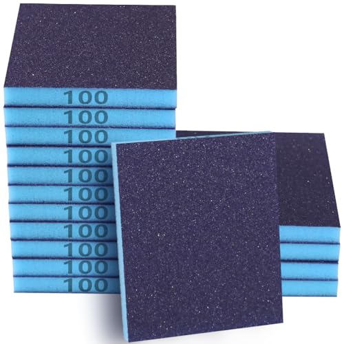 16 Pack 100 Grits Sanding Sponge, Medium Sanding Block, Washable and Reusable Wet Dry Sandpaper Block Sandpaper Sponge for Wood Metal FurniturePaint and Drywall - color: Blue, size: 100 Grits-16PCS