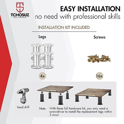 4 Inch Aluminum Alloy Adjustable Furniture Legs Heavy Duty Set of 4 - color: Aluminum Alloy-silver, size: 4 inches