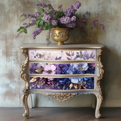 Peacoblue Purple Flowers Rub On Transfers for Furniture Craft 6"x12" - style: Delicate Purple Flowers