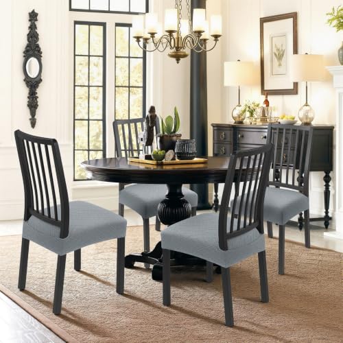 SearchI Dining Chair Seat Covers Set of 4, Rear Covered, Check Light Grey - color: Check Jacquard Light Grey