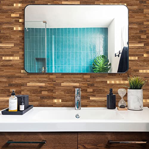 Midcard 10 Sheets Peel and Stick Backsplash PVC Wall Tile,for Kitchen Backsplash… - color: Rectangular Dark Brown