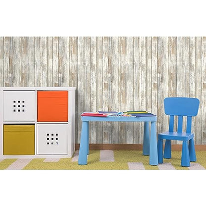 RoomMates White Distressed Wood Peel and Stick Wallpaper - color: Rustic Wood