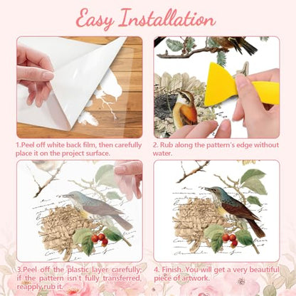 Peacoblue Retro Country Birds Rub On Transfers for Furniture Craft 6"x12" - style: Retro Country Style Birds