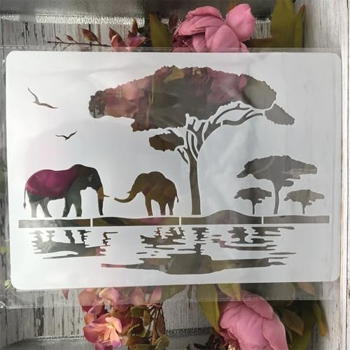 TIAMECH A4 Reusable Savanna Tree African Elephant Stencil for Painting - style: African Elephant
