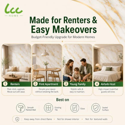 LCC Peel and Stick Wall Panels, Marble Look Backsplash Panels, Lightweight Wall Covering for Kitchen, Bathroom, Living Room & Bedroom (50, Luxury Gold Vein Marble) - color: Luxury Gold Vein Marble