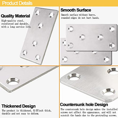 20 Pack Stainless Steel Mending Joining Plates 3 x 1.5 inch Silver Mending Plates Flat Bracket Mending Plate Metal Straight Brace with Screws for Wood Furniture Cabinet Shelves - size: 80MM-Silver