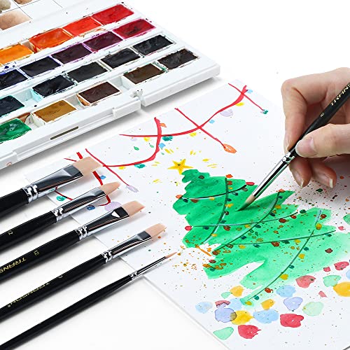 Transon Paint Brush Set 6pcs Art Painting Flexible Bristle for Acrylic Watercolor Gouache Oil Leather Canvas and Face Painting (Pack of 2) - size: size 2 (Pack of 2)