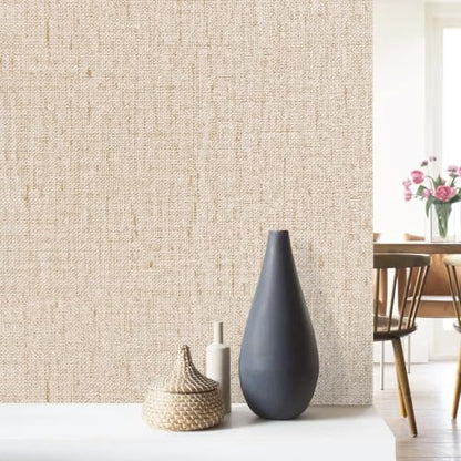 Beige Grasscloth Peel and Stick Wallpaper Textured 15.7in x 157.4in - color: Beige, size: 15.7" x 157.4"