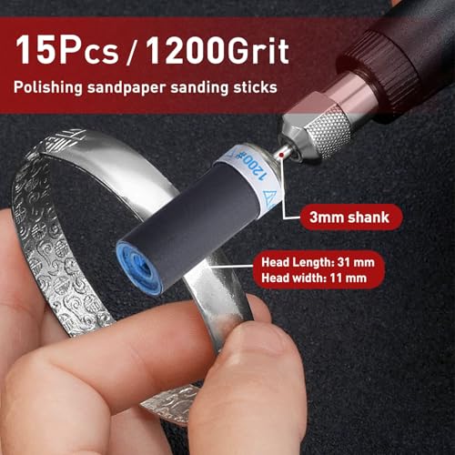 1200 Grit Sanding Stick,15 Pcs Sanding Drums for Dremel Rotary Tool - size: 1200 Grit