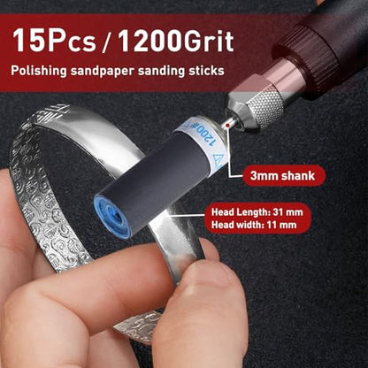 1200 Grit Sanding Stick,15 Pcs Sanding Drums for Dremel Rotary Tool - size: 1200 Grit