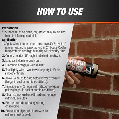 DAP Textured Mortar Premium Elastomeric Latex Filler & Sealant, Beige, 10.1 Oz (7079810081) (Pack of 12) - size: 10.1 Oz (Pack of 12)