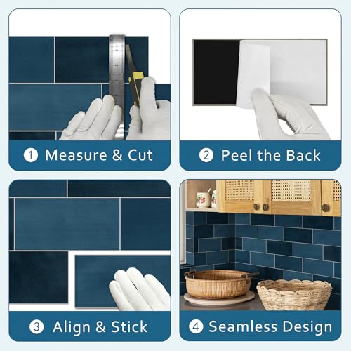 100-Sheet Subway Peel and Stick Backsplash Tile, 6" x 3" Blue Mixed Stone Composite Handmade Looks Self Adhesive Waterproof Wall Tile, Stick on Tiles for Kitchen Bathroom - color: Blue Mixed, size: Subway
