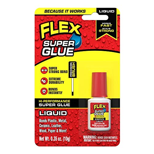 Flex Super Glue Liquid, 10 Gram Brush-On Bottle, 1-Pack, Clear, Instant Bond, Quick Dry, Cyanoacrylate Adhesive, Precision Brush for Wood, Metal, Plastic, Crafts, Ceramic, and Toy Repairs - size: 1-Pack, style: Liquid 10 Gram Brush Top