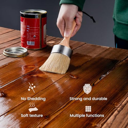 Set of 4 Chalk and Wax Paint Brush Furniture Small Round and Large Oval Brush with Natural Bristles, Perfect for Painting or Waxing Furniture, Ideal for Home Decor