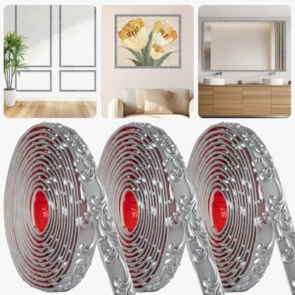 3 Pack 16.4FT Silver Peel and Stick Crown Molding Trim Kit – Flexible Self-Adhesive Mirror Trim for Cabinets, and Frame Edges - color: Silver 3 Pack
