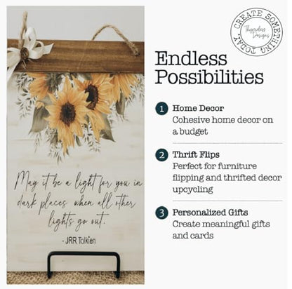 Rub on Transfers for Crafts and Furniture | 3 Design Sheets 6”x 12” | Home Decor Transfers | Furniture and Craft Decals | by Thymeless Designs (A Pocketful of Sunflowers) - style: A Pocketful of Sunflowers