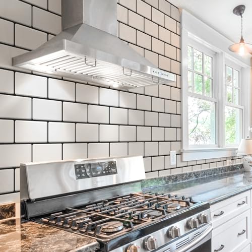 Art3d Faux Ceramic Subway Tile Peel and Stick Backsplash, 10-Pack, White - color: White with Black Grout
