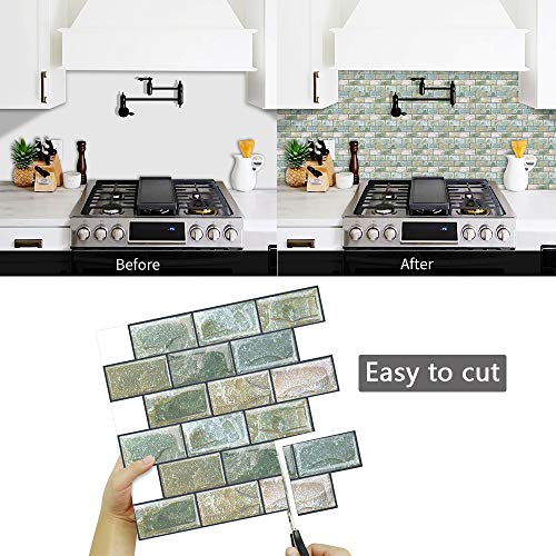 10 Sheets Peel and Stick Tile Backsplash for Kitchen Wall Tile, Self Adhesive Brick Backsplash Subway Tiles Backsplash, Stick on Tiles Kitchen Backsplash 10"x10.6" - color: Green