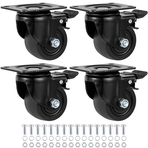 Finnhomy 3 Inch Caster Wheels Set of 4 Heavy Duty Low Profile Plate Swivel Casters with Brake Premium Solid Nylon Wheels 4,400 Lb Anti-wear Lockable Furniture Caster Sturdy for Toolbox Workbench Black - size: 3" (with Brake)