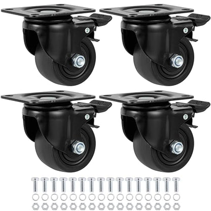 Finnhomy 3 Inch Caster Wheels Set of 4 Heavy Duty Low Profile Plate Swivel Casters with Brake Premium Solid Nylon Wheels 4,400 Lb Anti-wear Lockable Furniture Caster Sturdy for Toolbox Workbench Black - size: 3" (with Brake)