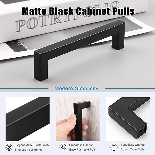 KNOBWELL 20 Pack| 5 inch Square Kitchen Cabinet Handles, 128mm Matte Black Cupboard Pulls, Dresser Drawer Knobs and Pulls Bathroom Cabinet Handles - color: Matte Black, size: Hole Center:5 inch(128mm)