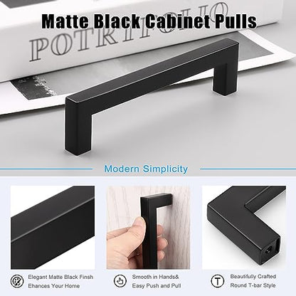 KNOBWELL 20 Pack| 5 inch Square Kitchen Cabinet Handles, 128mm Matte Black Cupboard Pulls, Dresser Drawer Knobs and Pulls Bathroom Cabinet Handles - color: Matte Black, size: Hole Center:5 inch(128mm)