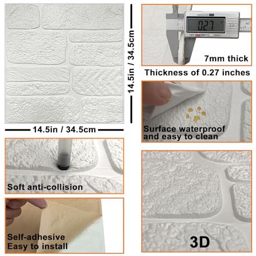YU LI 3DH 3D Wall Panels Peel and Stick Faux Stone Wall Panel Black 20-Pack Faux Brick Self-Adhesive Wallpaper 3D Foam Brick Wallpaper - color: All black, size: 20PCS