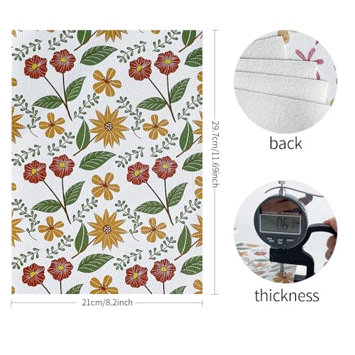 ONEART | 8 Pcs Printed Lychee Texture Faux Leather Sheets, 8"×12" Colorful Floral Synthetic Leather Fabric for Earrings DIY Crafts Making-Flower - color: Flower