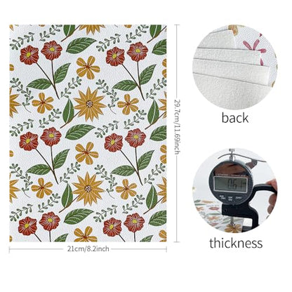 ONEART | 8 Pcs Printed Lychee Texture Faux Leather Sheets, 8"×12" Colorful Floral Synthetic Leather Fabric for Earrings DIY Crafts Making-Flower - color: Flower