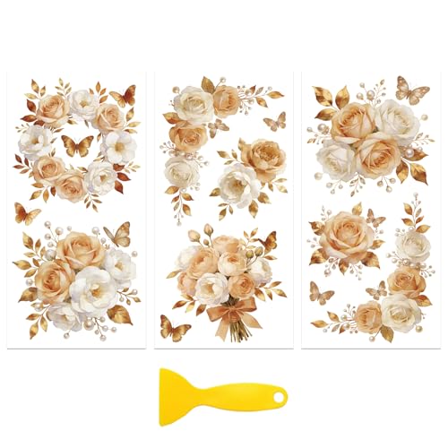 Peacoblue Champagne with Roses Rub On Transfers for Furniture 6"x12" - style: Champagne Flowers with Roses