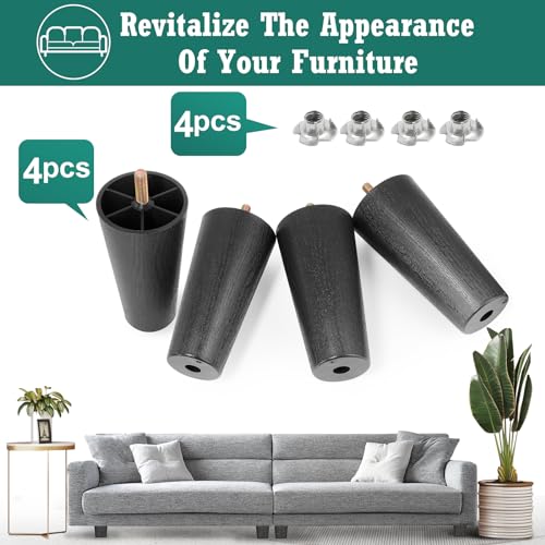 4pcs Plastic Furniture Legs 4-3/4" with T-Nuts, M8-1.25 Bolt - size: 4-3/4 Inch, M8-1.25 Metric Thread Bolts