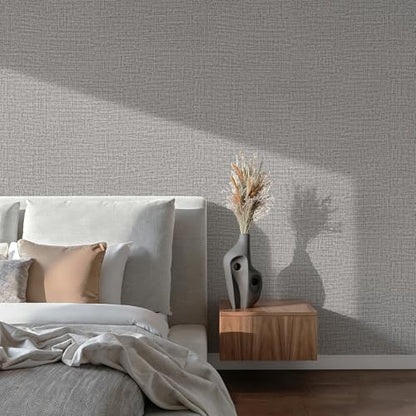 Guvana Grasscloth Peel and Stick Wallpaper Grey Textured Contact Paper Modern Removable Self Adhesive Wall Paper Thicken Fabric Faux Linen Wallpaper for Bathroom Living Room Cabinets 394inx15.7in - color: Gray, size: 15.7" x 394"