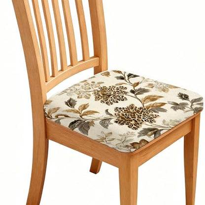 Chair Seat Covers - Waterproof Stretch Printed Dining Room Chair Cover with Elastic Ties Removable Washable Dining Upholstered Chairs Protector (Yellow, Four-Piece Set) - color: Yellow, size: Four-piece set