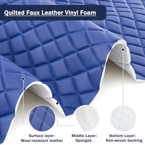 SmoothNovelty 2.1 Yards Diamond Quilted Vinyl Headliner Material 55 in Wide Faux Leather with Foam Backed 2" x 3" Diamonds Pattern Fabric for Car Furniture Upholstery(Blue) - color: Blue, size: 2.1 Yards