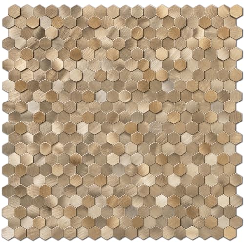 STICKGOO Mosaic Peel and Stick Backsplash Tiles, 8 Sheets, Copper - color: Copper