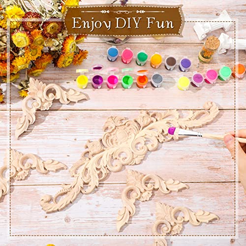 5 Pieces Decorative Wood Onlays and Appliques for Furniture - DIY Carved Trim Appliques for Bed, Door, Cabinet, Wardrobe - 15.7 x 4.3 inch, 4.72 x 4.72 inch