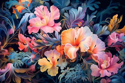 Jdayda Hand-Painted Pink Botanical Floral Wall Mural - color: MURAL-307, size: 129" x 96"