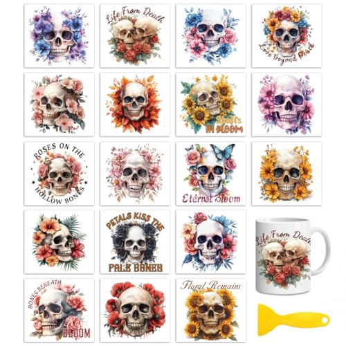 Peacoblue Skull and Flowers Rub On Transfers for Craft, Transfer Sticker - style: Skull and Flowers