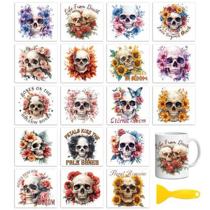 Peacoblue Skull and Flowers Rub On Transfers for Craft, Transfer Sticker - style: Skull and Flowers