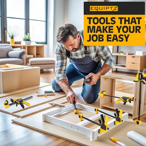 EQUIPTZ 6 Pack Bar Clamps for Woodworking – 2 Pcs 12" & 4 Pcs 6" Quick Grip Clamps Set with 150 lbs Force – Wood Clamps for Gluing, Carpentry, DIY, and Metalworking (Combo Sizes, 6 Pack) - style: Combo Sizes, 6 Pack