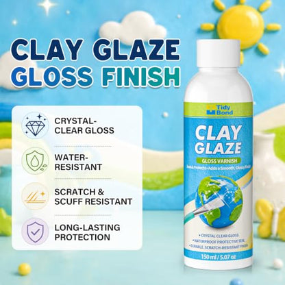 150ML Air Dry Clay Glaze, High Gloss Varnish & Protective Craft Sealer, Helps Prevent Cracking & Scratches for Pottery, Ceramics, Art Painting & DIY Crafts, Non-Toxic
