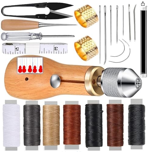 29Pcs Sewing Awl Kit, Leather Craft Repair Tools with Wax Thread, Needles