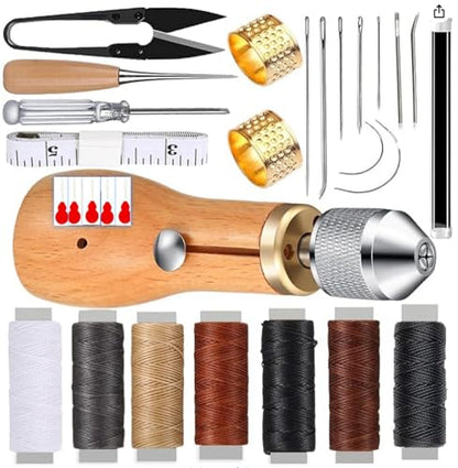 29Pcs Sewing Awl Kit, Leather Craft Repair Tools with Wax Thread, Needles