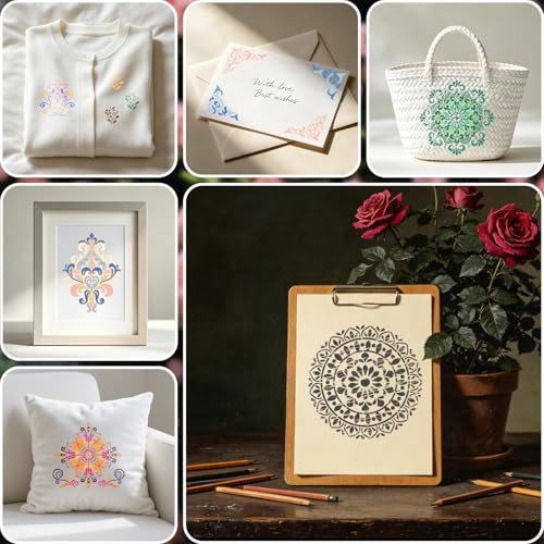 9Pcs Mandala Pattern Template Painting Stencil Drawing - style: Datura
