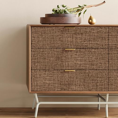 Brown Grasscloth Peel and Stick Wallpaper 17.3"x120" Faux Linen Textured Contact Paper Removable Self Adhesive Vinyl Wallpaper for Bedroom Bathroom Kitchen Cabinets - color: Brown, size: 17.3" x 120"