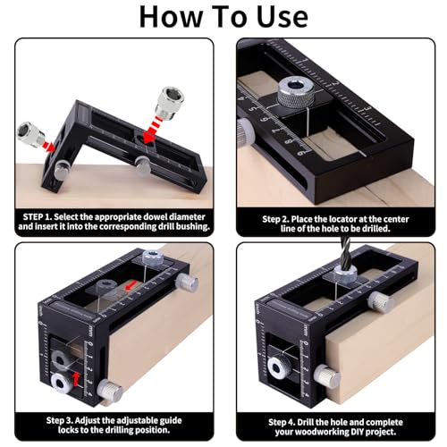 2-in-1 Auto Centering Dowel Drilling Jig with 8 Size Drill Bushings 3-10mm