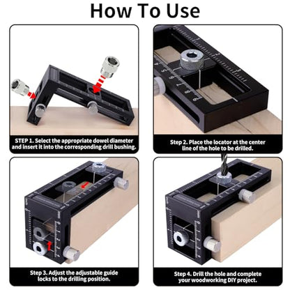 2-in-1 Auto Centering Dowel Drilling Jig with 8 Size Drill Bushings 3-10mm