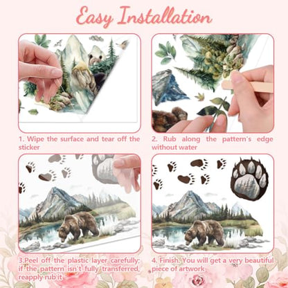 Peacoblue Forest Bear Rub On Transfers for Furniture Craft 6"x12" - style: Forest Bear