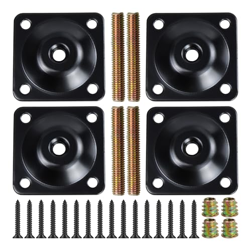 4PCS M8 Thread Leg Mounting Plates, Black Furniture Leg Attachment Plates, Flat Furniture Mounting T-Plates Furniture with Hanger Bolts Screws Repair Kit for Sofa Table Couch Chair - color: Black