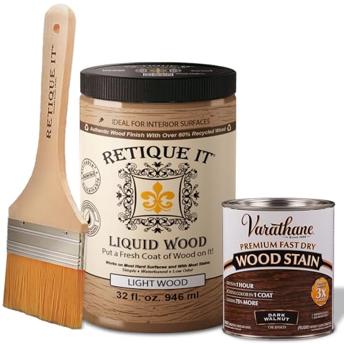 Retique It Liquid Wood - Quart Light Wood with Dark Walnut Stain - Stainable Wood Fiber Paint - Put a fresh coat of wood on it (32oz LW, Dark Walnut) - color: 20 Dark Walnut, size: 32 Fl Oz (Pack of 1)
